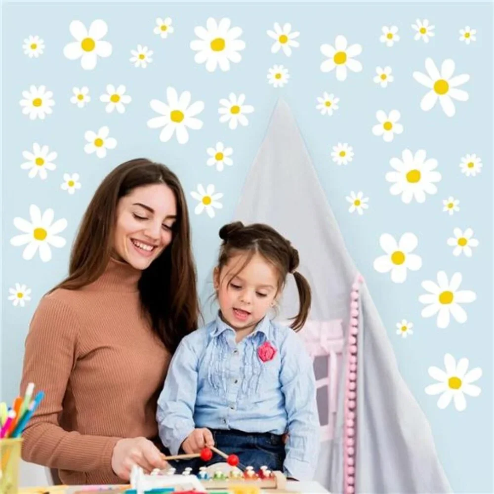 Daisy Wall Decals Flower Stickers Peel and Stick Kids Girls Room Decor 12 Sheets